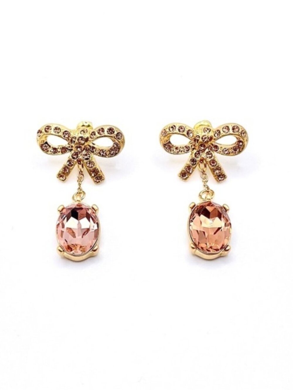 Oscar de la Renta Crystals bow 🎀 Earrings Gold Plate Pink